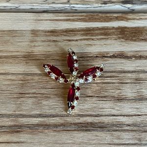 Vintage Red Rhinestones With Cubic Zirconium Unique Designed Brooch
